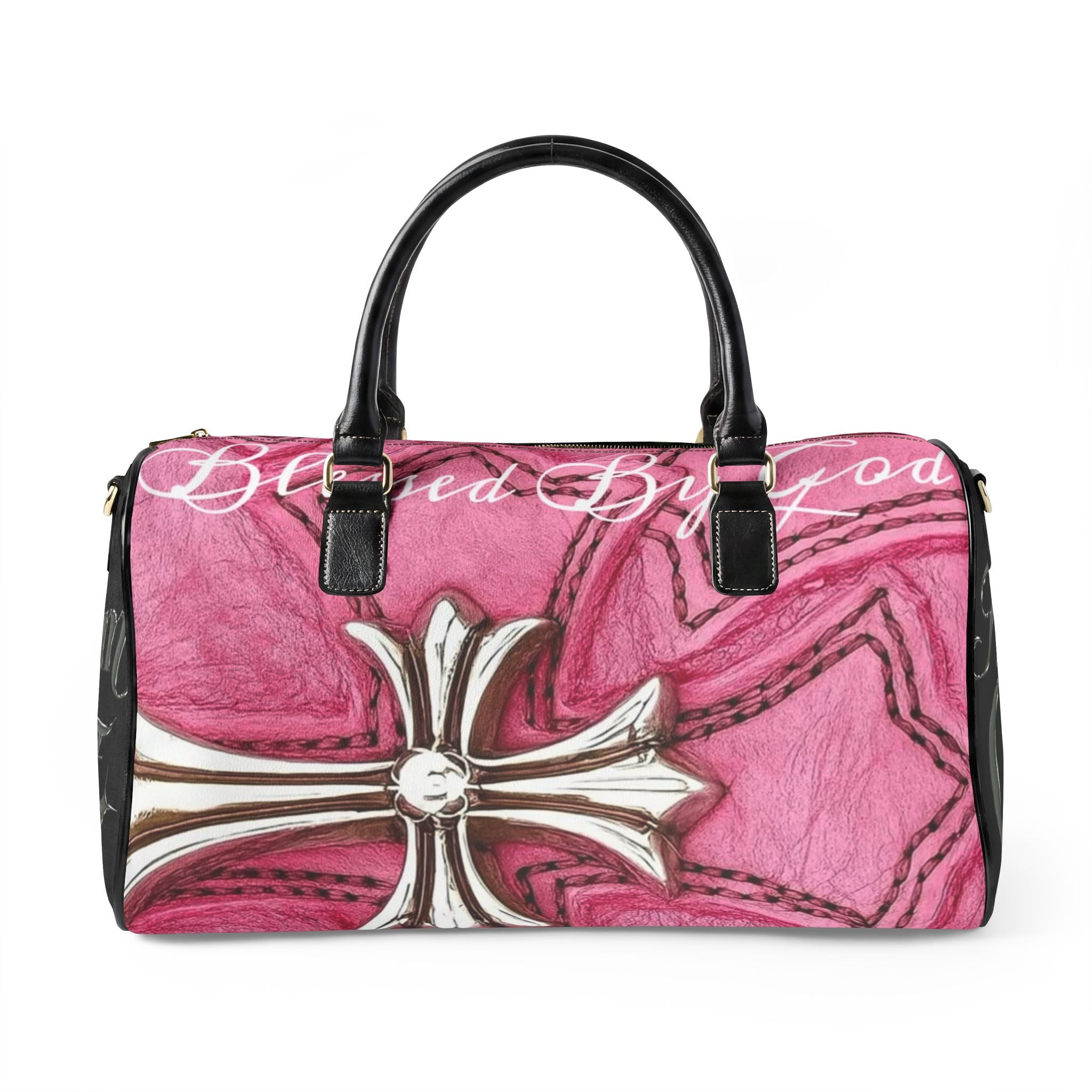 Duffle Bag: Pink Cross Leather Travel Bag