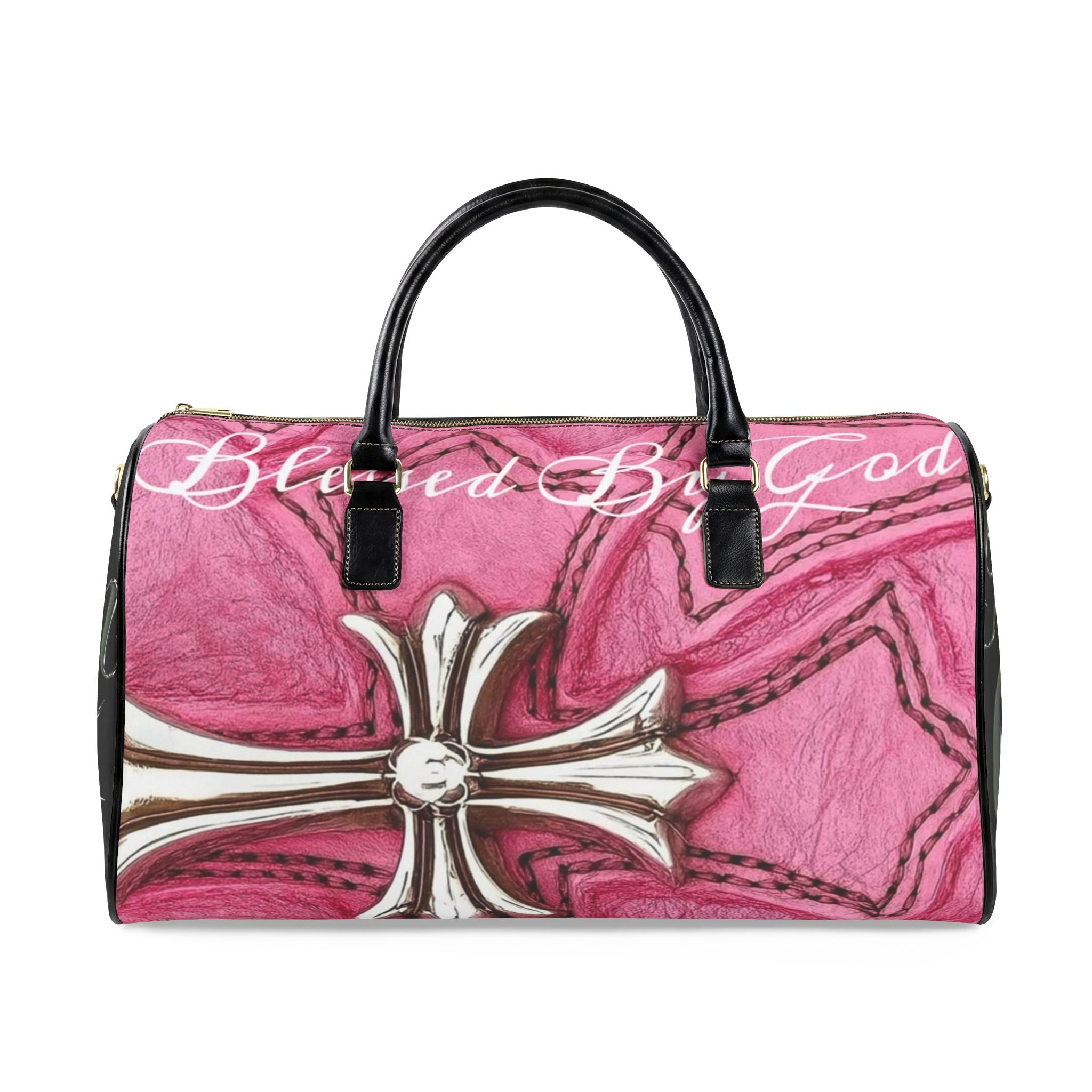 Duffle Bag: Pink Cross Leather Travel Bag