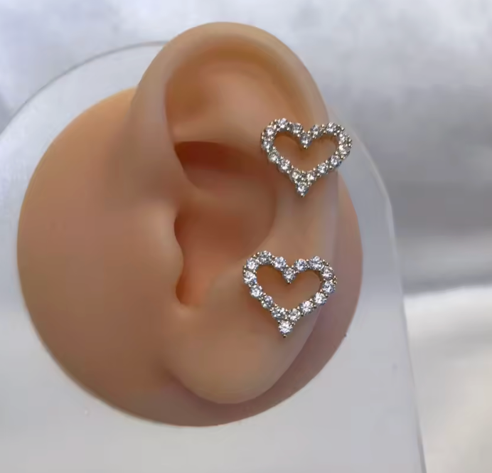 Gold Plated Crystal Heart Stud Earrings