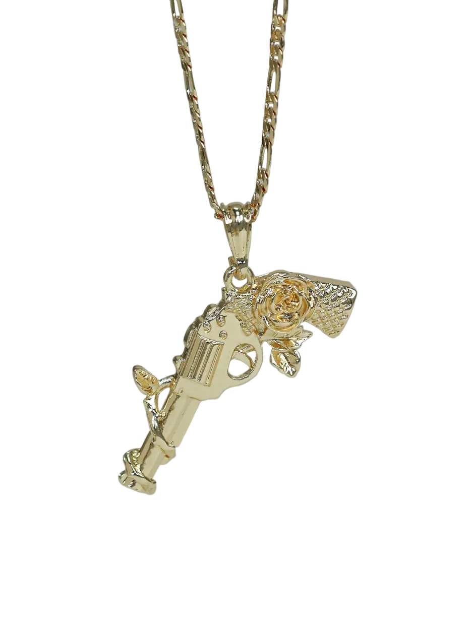 Vintage Rose Gun Pendant Necklace